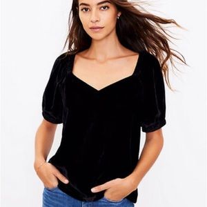 Loft velvet V-neck puffed sleeve top